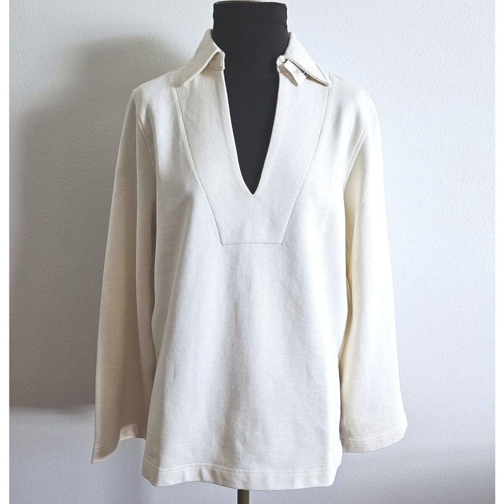 DL1961 Millie Top Eggshell Off White‎ Cotton V-Neck Pullover Sweatshirt Large